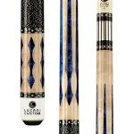 Cue - Lucasi - Custom Natural Birdseye/Blue Luster Cue with Black & White Linen Wrap